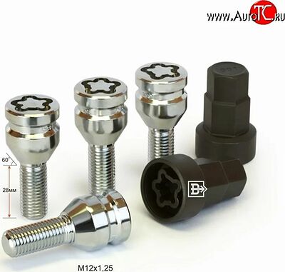 Матрикс-Авто 672110F2 секретные болты M12×1,25×28, конус 60°, хром, 4+2