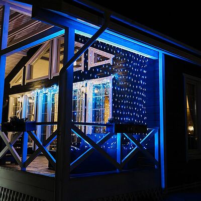 NEON-NIGHT 215-032 Гирлянда светодиодная Сеть 2,5х2,5м 432 LED БЕЛЫЙ/СИНИЙ черный ПВХ IP65 постоянное свечение 230В блок в комплекте NEON-NIGHT 