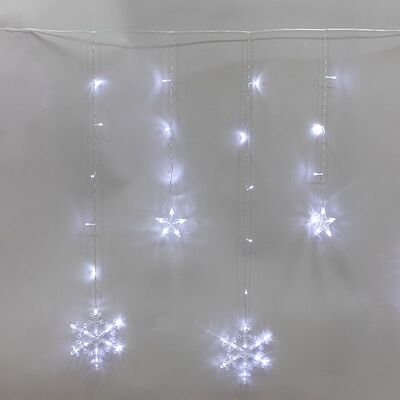 NEON-NIGHT 255-075 Гирлянда Бахрома со снежинками 2,4х0,9м, 150LED БЕЛЫЙ, прозрачный ПВХ, IP20, свечение с динамикой, 230В, не соединяется, с контроллером 8 режимов