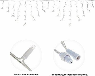 NEON-NIGHT 255-206-6 Бахрома (Айсикл) 4,0х0,6м 128 LED ТЕПЛЫЙ БЕЛЫЙ белый каучук 2,3мм IP67 постоянное свечение 230В нужен блок 315-001