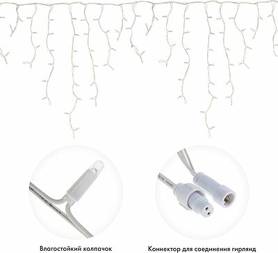 NEON-NIGHT 255-263 Гирлянда светодиодная Бахрома (Айсикл) 5,6x0,9м 240 LED СИНИЙ белый каучук 2,3мм IP67 эффект мерцания 230В нужен блок 315-001 NEON-NIGHT
