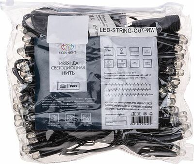NEON-NIGHT 305-271 Гирлянда светодиодная Нить 10м 100 LED ЖЕЛТЫЙ черный ПВХ IP65 эффект мерцания 230В соединяется нужен блок 303-500 NEON-NIGHT