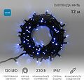 NEON-NIGHT 315-133 Гирлянда светодиодная Нить 12м 120 LED СИНИЙ черный каучук IP67 постоянное свечение 230В соединяется блок в комплекте NEON-NIGHT