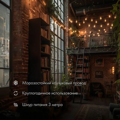 NEON-NIGHT 331-355 Уличная гирлянда Лофт 10м, черный каучук, 20 прозрачных ламп, теплый белый, влагостойкая IP65