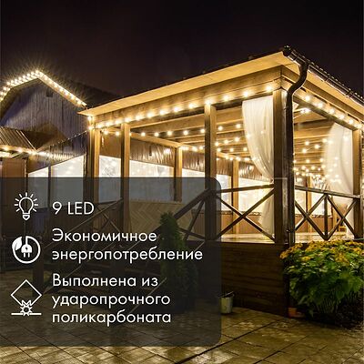 NEON-NIGHT 405-216 Лампа светодиодная, диаметр 50мм, E27, 9 LED, 1Вт, ТЕПЛЫЙ БЕЛЫЙ, прозрачная колба, 230В NEON-NIGHT