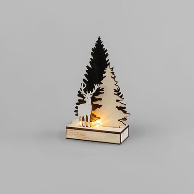 NEON-NIGHT 504-002 Деревянная фигурка с подсветкой Елочка с оленем 12x6x21,5 см
