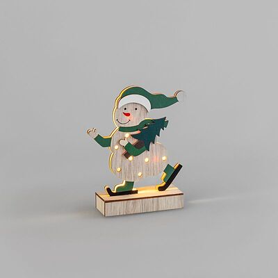 NEON-NIGHT 504-017 Деревянная фигурка с подсветкой Снеговик 18 см NEON-NIGHT