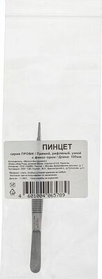 Noname 12-0340 Пинцет прямой, узкий, фиксатор, рифленый 100мм ПРОФИ