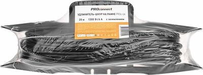 PROconnect 13-4914 Удлинитель-шнур на рамке ПВС 3х0,75мм², 20м, с/з, 6А, 1300Вт, IP20, черный PROconnect