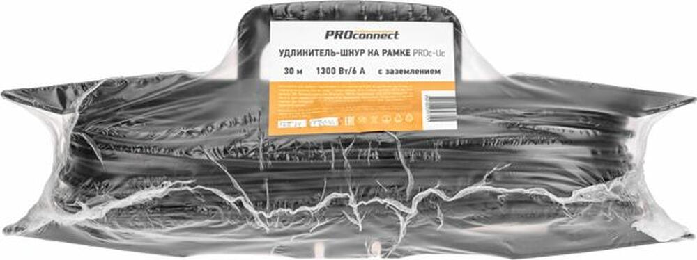 PROconnect 13-4915 Удлинитель-шнур на рамке ПВС 3х0,75мм², 30м, с/з, 6А, 1300Вт, IP20, черный PROconnect
