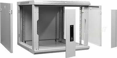 REXANT 04-0666-111 Настенный шкаф 19 quot; 6U 600×600×368 (ШxГxВ), дверь стекло, металлическая задняя стенка, боковые съемные стенки, RAL 7035 REXANT