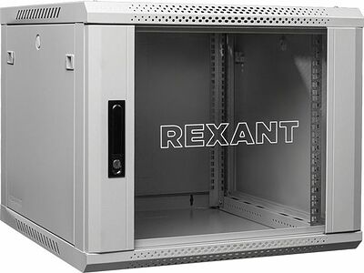 REXANT 04-0964-111 Настенный шкаф 19 quot; 9U 600×450×501 (ШxГxВ), дверь стекло, металлическая задняя стенка, боковые съемные стенки, RAL 7035 REXANT
