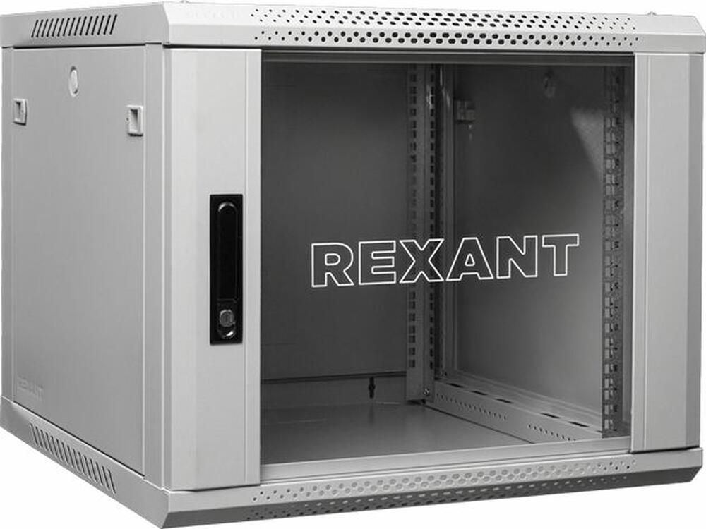 REXANT 04-1266-111 Настенный шкаф 19 quot; 12U 600×600×635 (ШxГxВ), дверь стекло, металлическая задняя стенка, боковые съемные стенки, RAL 7035 REXANT