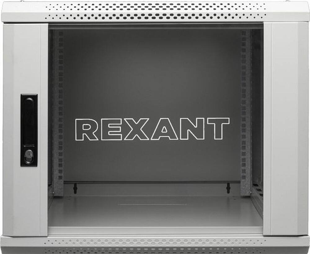 REXANT 04-1266-111 Настенный шкаф 19 quot; 12U 600×600×635 (ШxГxВ), дверь стекло, металлическая задняя стенка, боковые съемные стенки, RAL 7035 REXANT