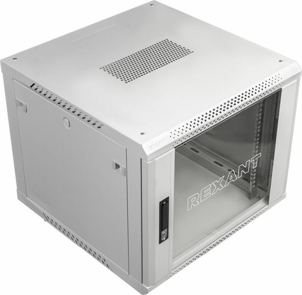REXANT 04-1266-111 Настенный шкаф 19 quot; 12U 600×600×635 (ШxГxВ), дверь стекло, металлическая задняя стенка, боковые съемные стенки, RAL 7035 REXANT