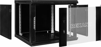 REXANT 04-1266-112 Настенный шкаф 19 quot; 12U 600×600×635 (ШxГxВ), дверь стекло, металлическая задняя стенка, боковые съемные стенки, RAL 9005 REXANT