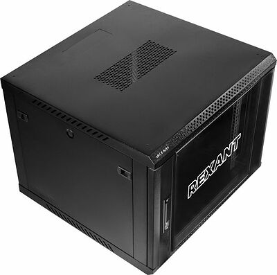 REXANT 04-1266-112 Настенный шкаф 19 quot; 12U 600×600×635 (ШxГxВ), дверь стекло, металлическая задняя стенка, боковые съемные стенки, RAL 9005 REXANT