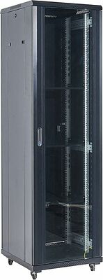 REXANT 04-1866-212 Напольный шкаф 19 quot; 18U 600×600×987 (ШxГxВ), дверь стекло, металлическая задняя дверь, боковые съемные стенки, RAL 9005 REXANT