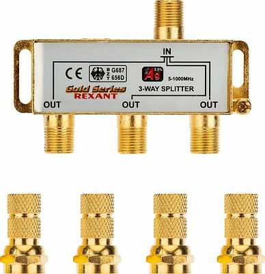 REXANT 05-6102-1 Делитель ТВх3 под F-разъем, 5-1000МГц, Gold (4 F-разъема в комплекте) REXANT