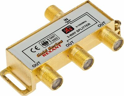 REXANT 05-6102-1 Делитель ТВх3 под F-разъем, 5-1000МГц, Gold (4 F-разъема в комплекте) REXANT