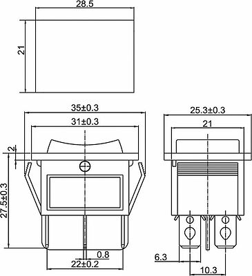 REXANT 06-0308-B Переключатель клавишный 250В 15А (6с) ON-OFF-ON черный с нейтралью (1 шт/уп) REXANT