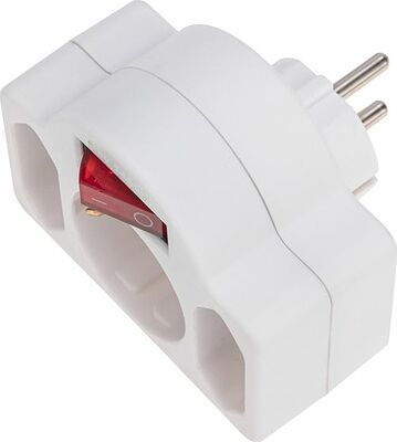 REXANT 11-1086 Тройник электрический 16А с/з + 2х2,5А с выключателем и защитными шторками, белый REXANT 