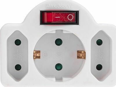 REXANT 11-1086 Тройник электрический 16А с/з + 2х2,5А с выключателем и защитными шторками, белый REXANT 