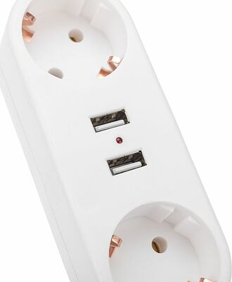 REXANT 11-1090 Двойник электрический линейный 16А с/з + 2 USB-порта, 2,4 А, белый REXANT