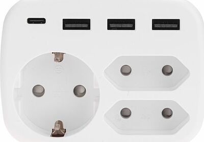 REXANT 11-1250 Тройник электрический 16А с/з + 2х2,5А + 3хUSB-A 2,4А + USB Type-C 3А, белый REXANT