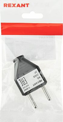 REXANT 11-8947 Вилка прямая без з/к 6А плоская черная REXANT
