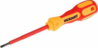 REXANT 12-4711 Отвертка шлицевая диэлектрическая SL3х75мм, до 1000В, двухкомпонентная рукоятка REXANT