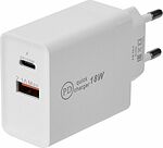 REXANT 16-0278 Сетевое зарядное устройство Type-C + USB 3.0 с Quick charge, белое REXANT