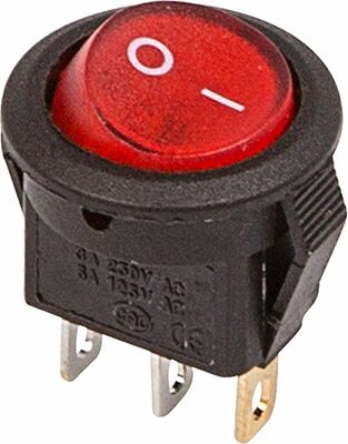 REXANT 36-2530-1 Выключатель клавишный круглый 250В 3А (3с) ON-OFF красный с подсветкой Micro (1 шт/уп) REXANT