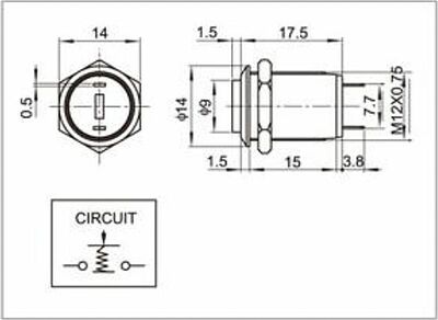 REXANT 36-3151 Кнопка антивандальная Ø12 Б/Фикс (2с) OFF-(ON) выпуклая (A12-B2) REXANT
