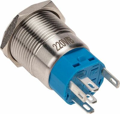 REXANT 36-3441 Кнопка антивандальная Ø19 250В Фикс (5с) OFF-ON/ON-OFF подсв/синяя REXANT