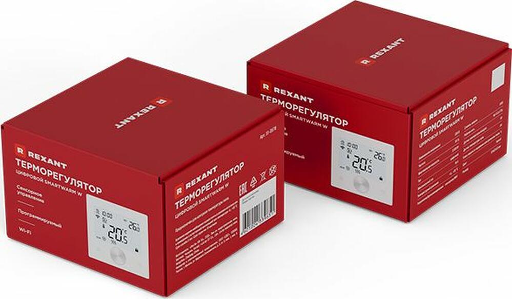 REXANT 51-0578 Терморегулятор цифровой SmartWarm W сенсорный, программируемый, с Wi-Fi, белый REXANT