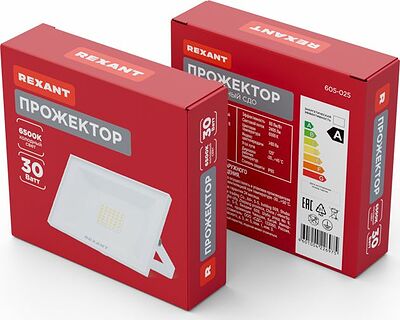 REXANT 605-025 Прожектор светодиодный СДО 30Вт 2400Лм 6500K холодный свет, белый корпус REXANT