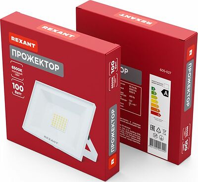 REXANT 605-027 Прожектор светодиодный СДО 100Вт 8000Лм 6500K холодный свет, белый корпус REXANT