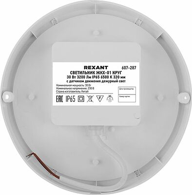 REXANT 607-287 Светильник ЖКХ LED пылевлагозащищенный круг IP65 30Вт 2850Лм 6500K с микроволновым датчиком движения, дежурный свет REXANT