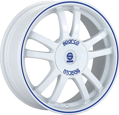 Sparco Rally 7x16 4x100 ET 37 Dia 68 WHITE + BLUE LIP
